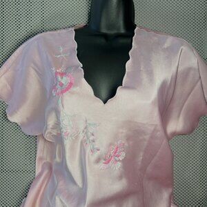 Natori Small w FLAWS Pink Satin Chemise Nightgown Floral Lace Romantic Girly